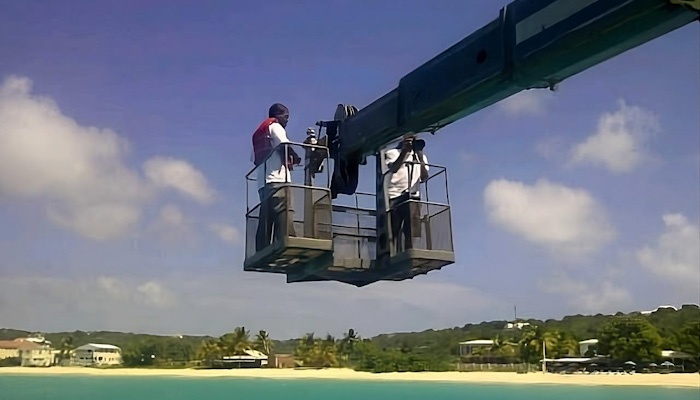 video shoot from bucket crane off pier